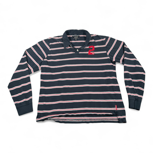 Vintage Abercrombie Fitch Polo Shirt Adult LARGE Blue Striped Muscle Preppy 90s - Picture 1 of 8